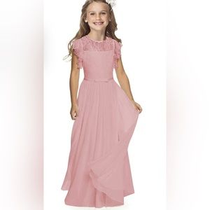 Sittingley Girls Dusty Pink Fancy Rustic A-line Wedding Flower Dress 13-14 Years